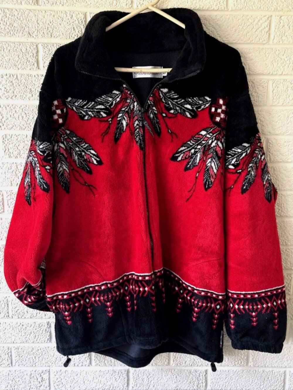 Vtg Coastlines Fashion For Canada Fleece Jacket First Nations Feather Design XL
